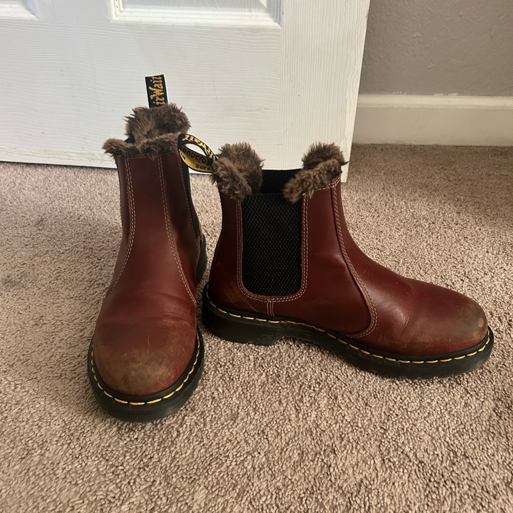 Dr. Martens Brown Leather Fur-Lined Boots